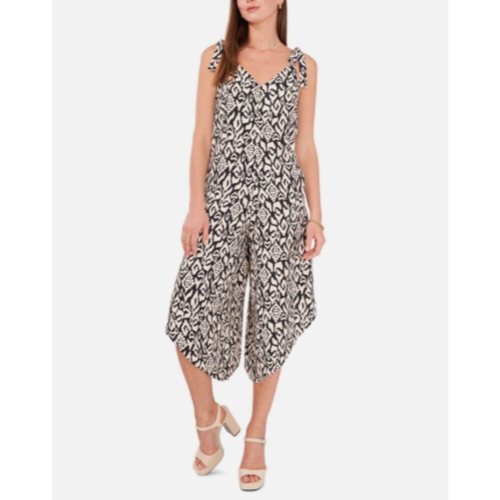 Vince Camuto Black White Ikat Print Sleeveless Tie Shoulder Romper Jumpsuit XL